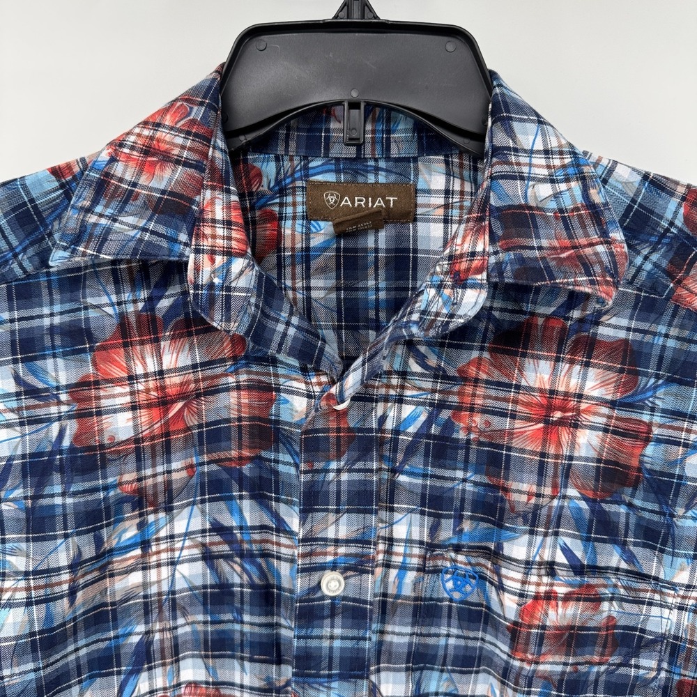 Ariat Button Down Shirt Small Mens Blue Fitted Stretch AOP Floral Long Sleeve S